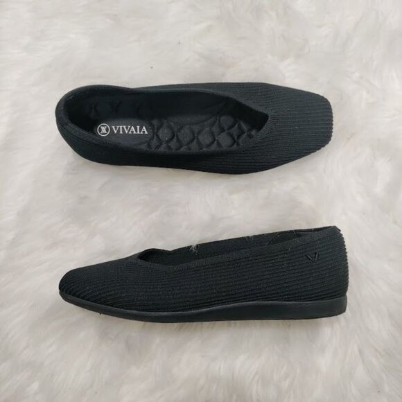 Vivaia Margot Walker Black Square-Toe Flats Women Size 35 Sustainable Knit - Picture 2 of 8